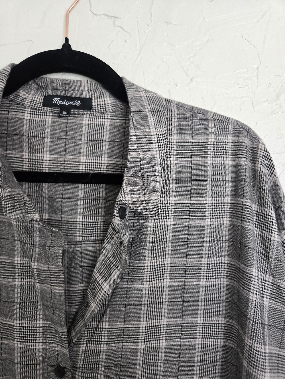 Madewell Plaid Gray Black Loose Button Up Top, XL - Picture 6 of 12